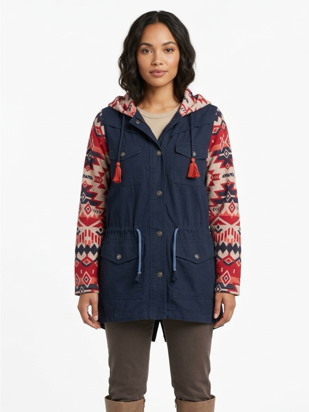 Ariat Utility Anorak Jacket Southwest Contrast Tencel Navy Blue Small